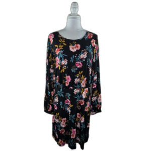 LOFT Women's Black Floral Bar Back Long Sleeve Mini Flare Dress Size 12 NWT